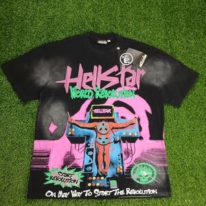 Hellstar T-Shirt | World Revolution Black Graphic Neon Shirt | Brand New Size M